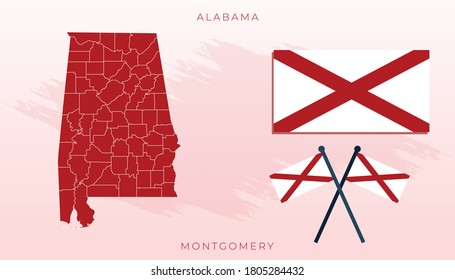 National map of Alabama, Vector flag of Alabama, Alabama map, illustration flag size vector of Alabama.