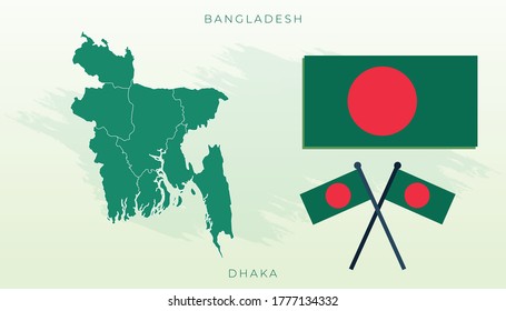 National map of Bangladesh, Vector flag of Bangladesh, Bangladesh map, illustration flag size vector of Bangladesh, map vector, green, red.