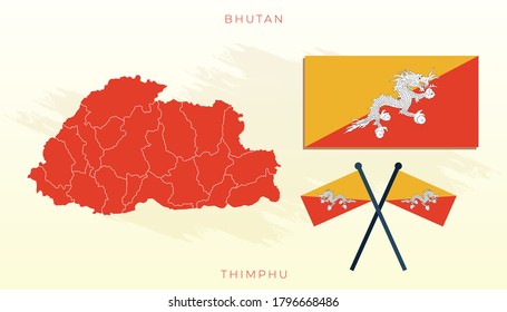 National map of Bhutan, Vector flag of Bhutan, Bhutan map, illustration flag size vector of Bhutan.