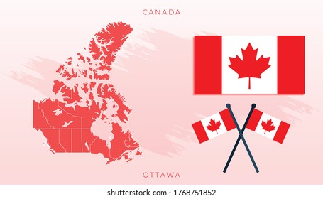 National map of Canada, Vector flag of Canada, Canada map, illustration flag size vector of Canada, map vector, Red, Canadian National flag and map vector, Illustration.