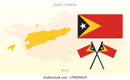 National map of East Timor, Vector flag of East Timor, East Timor map, illustration flag size vector of East Timor.