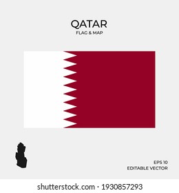 National map and flag of Qatar