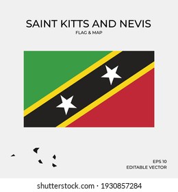 National map and flag of Saint Kitts and Nevis