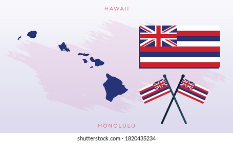Mapa nacional de Hawaii, Bandera vectorial de Hawaii, Mapa de Hawaii, Indicador gráfico de tamaño vector de Hawaii.