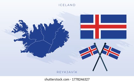 National map of Iceland, Vector flag of 
 Iceland, Iceland map, illustration flag size vector of Iceland, map vector, blue, white, red.