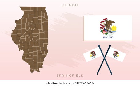 Mapa nacional de Illinois, Indicador vectorial de Illinois, Mapa de Illinois, Indicador de Illinois, vector de tamaño de la bandera de Illinois.