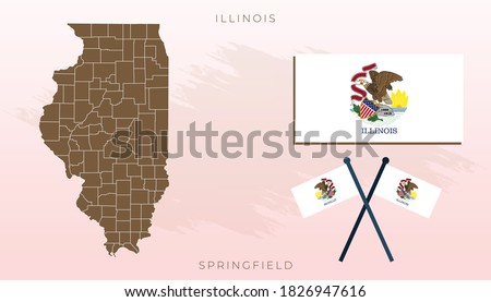 National map of Illinois, Vector flag of Illinois, Illinois map, illustration flag size vector of Illinois.