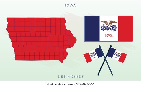 National map of Iowa, Vector flag of Iowa, Iowa map, illustration flag size vector of Iowa.