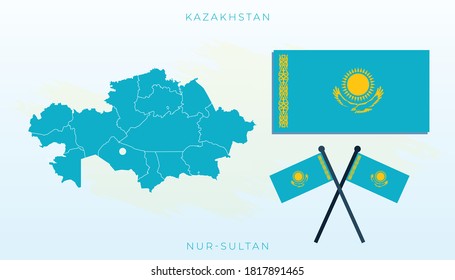 National map of Kazakhstan, Vector flag of Kazakhstan, Kazakhstan map, illustration flag size vector of Kazakhstan.