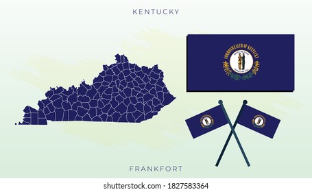 Mapa nacional de Kentucky, bandera vectorial de Kentucky, mapa de Kentucky, vector de tamaño de la bandera de la ilustración de Kentucky.