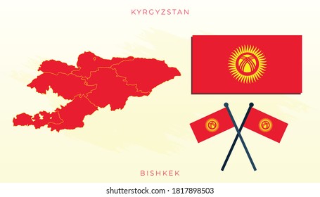 Mapa nacional de Kirguistán, Indicador vectorial de Kirguistán, Mapa de Kirguistán, Indicador gráfico del tamaño del vector de Kirguistán.