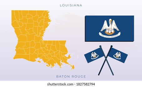 National map of Louisiana, Vector flag of Louisiana, Louisiana map, illustration flag size vector of Louisiana.