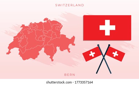 Nationalplan der Schweiz, Vektorfahne der Schweiz, Schweizer Karte, Illustrationsfahndungsvektor der Schweiz, Kartenvektor, Rot.