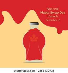 National Maple Syrup Day Canada, celebrated on December 17 annually. Maple syrup glass bottle vector, illustration.