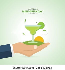 National Margarita Day creative ads design. Margarita Day, Feb 22, vector 3d illustration