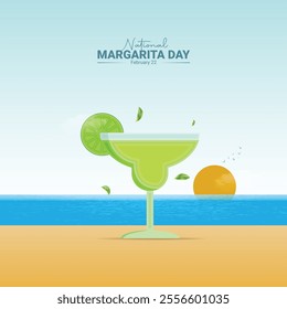 National Margarita Day creative ads design. Margarita Day, Feb 22, vector 3d illustration