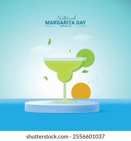 National Margarita Day creative ads design. Margarita Day, Feb 22, vector 3d illustration