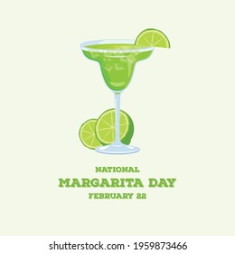 National Margarita Day vector. Margarita drink with lime icon vector. Green alcoholic cocktail icon vector. Glass of margarita vector. Margarita Day Poster, February 22. Important day