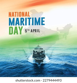 National Maritime Day 5th April
India, 1964, Vector illustration of a ship in the middle of the sea,  template for maritime day, Indian background
