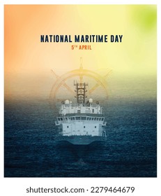 National Maritime Day 5th April
India,  Vector background Grunge a ship in the middle of the sea,  template for maritime day, Indian background
