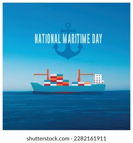 National Maritime Day 5th April Vector Template, Cargo Ship, Export Import, Transport, Ocean, Maritime, Anchor