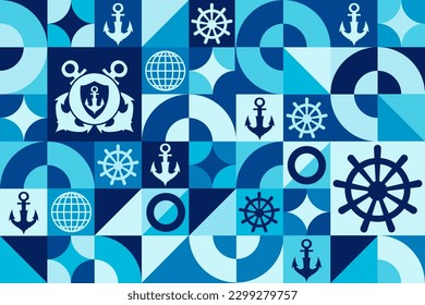 National Maritime Day. Seamless geometric pattern. Template for background, banner, card, poster. Vector EPS10 illustration