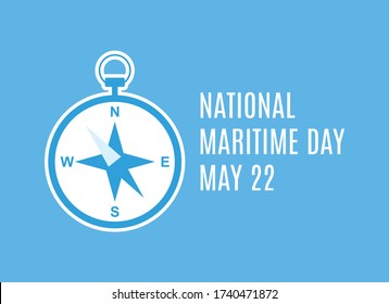 Vector del Día Marítimo Nacional. Vector de icono de brújula. Brújula en un fondo azul. Afiche del Día Marítimo, 22 de mayo. Día importante