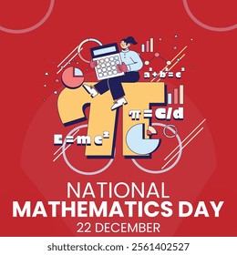 National Mathematics Day. International Day of Mathematics, vector illustration, flyer, banner, social media post, poster, typography, icons, colors, research, math, Festive concept, backdrop,Template