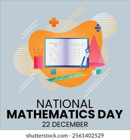 National Mathematics Day. International Day of Mathematics, vector illustration, flyer, banner, social media post, poster, typography, icons, colors, research, math, Festive concept, backdrop,Template