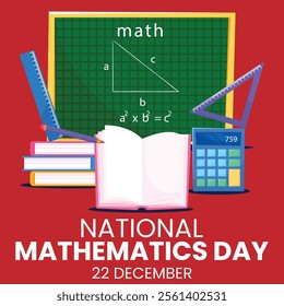 National Mathematics Day. International Day of Mathematics, vector illustration, flyer, banner, social media post, poster, typography, icons, colors, research, math, Festive concept, backdrop,Template