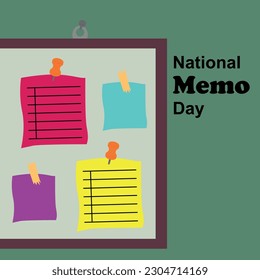 National Memo Day with colorful paper and pin and board and bold text