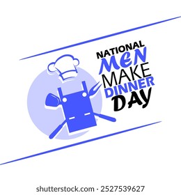 National Men Make Dinner Day celebrates on first Thursday in November. Illustration of a chef's hat, apron and spatula on white background.