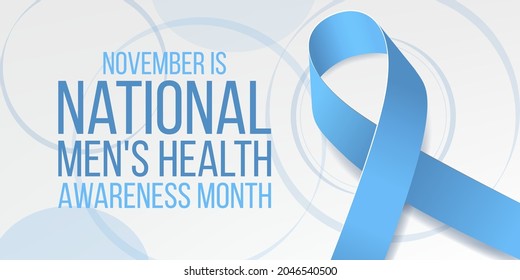 National Men's health awareness month concept. Banner template with blue ribbon awareness and text. Vector illustration.