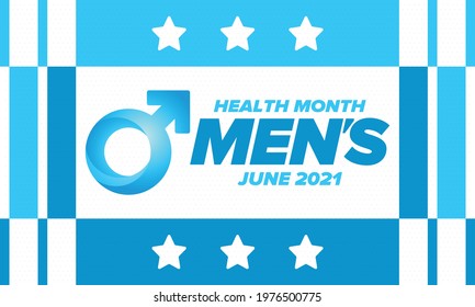 National Men's Health Month in June. Health education program. Celebrated annual in United States. Medical concept. Poster, card, banner and background. Vector illustration