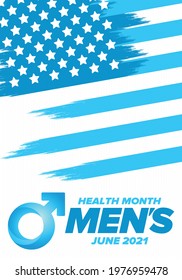 National Men's Health Month in June. Health education program. Celebrated annual in United States. Medical concept. Poster, card, banner and background. Vector illustration