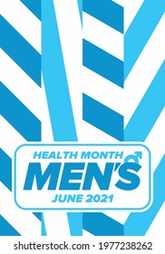 National Men's Health Month in June. Health education program. Celebrated annual in United States. Medical concept. Poster, card, banner and background. Vector illustration