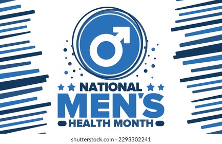 National Men's Health Month in June. Health education program. Celebrated annual in United States. Medical concept. Poster, card, banner and background. Vector illustration