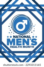 National Men's Health Month in June. Health education program. Celebrated annual in United States. Medical concept. Poster, card, banner and background. Vector illustration