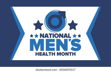 National Men's Health Month in June. Health education program. Celebrated annual in United States. Medical concept. Poster, card, banner and background. Vector illustration