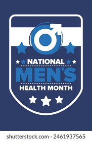 National Men's Health Month in June. Health education program. Celebrated annual in United States. Medical concept. Poster, card, banner and background. Vector illustration