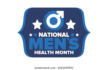 National Men's Health Month in June. Health education program. Celebrated annual in United States. Medical concept. Poster, card, banner and background. Vector illustration
