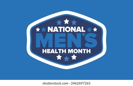 National Men's Health Month in June. Health education program. Celebrated annual in United States. Medical concept. Poster, card, banner and background. Vector illustration