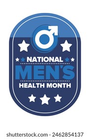 National Men's Health Month in June. Health education program. Celebrated annual in United States. Medical concept. Poster, card, banner and background. Vector illustration