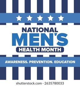 National Men's Health Month in June. Health education program. Celebrated annual in United States. Medical concept. Care and health. Poster, card, banner and background. Vector illustration