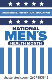 National Men's Health Month in June. Health education program. Celebrated annual in United States. Medical concept. Care and health. Poster, card, banner and background. Vector illustration