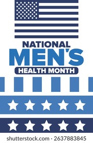 National Men's Health Month in June. Health education program. Celebrated annual in United States. Medical concept. Care and health. Poster, card, banner and background. Vector illustration