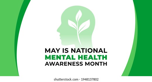 National mental health awareness month. Vector web banner for social media, poster, card, flyer. Text National mental health awareness month, May. Human head, mental concept on white background.