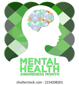 National Mental Health Awareness Month Concept Banner. To Advocate For Mental Health And Raise Awareness Of Seeking Help.  Mind As Puzzle, Paper Cut Out, And Minimalist. Vector Illustration. EPS 10. 