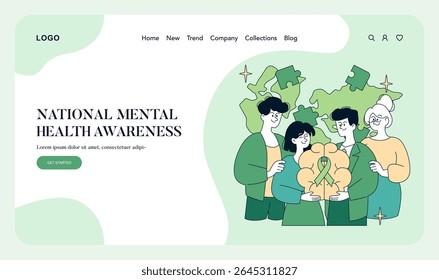 National Mental Health Awareness promotes understanding and support for mental health issues. It encourages dialogue and community involvement in mental well-being initiatives. Vector illustration.