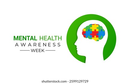 National mental health awareness week, May vector design for web banner, cards, prints, social media, poster, flyer and background design template. Realistic ribbon with man head icon design.